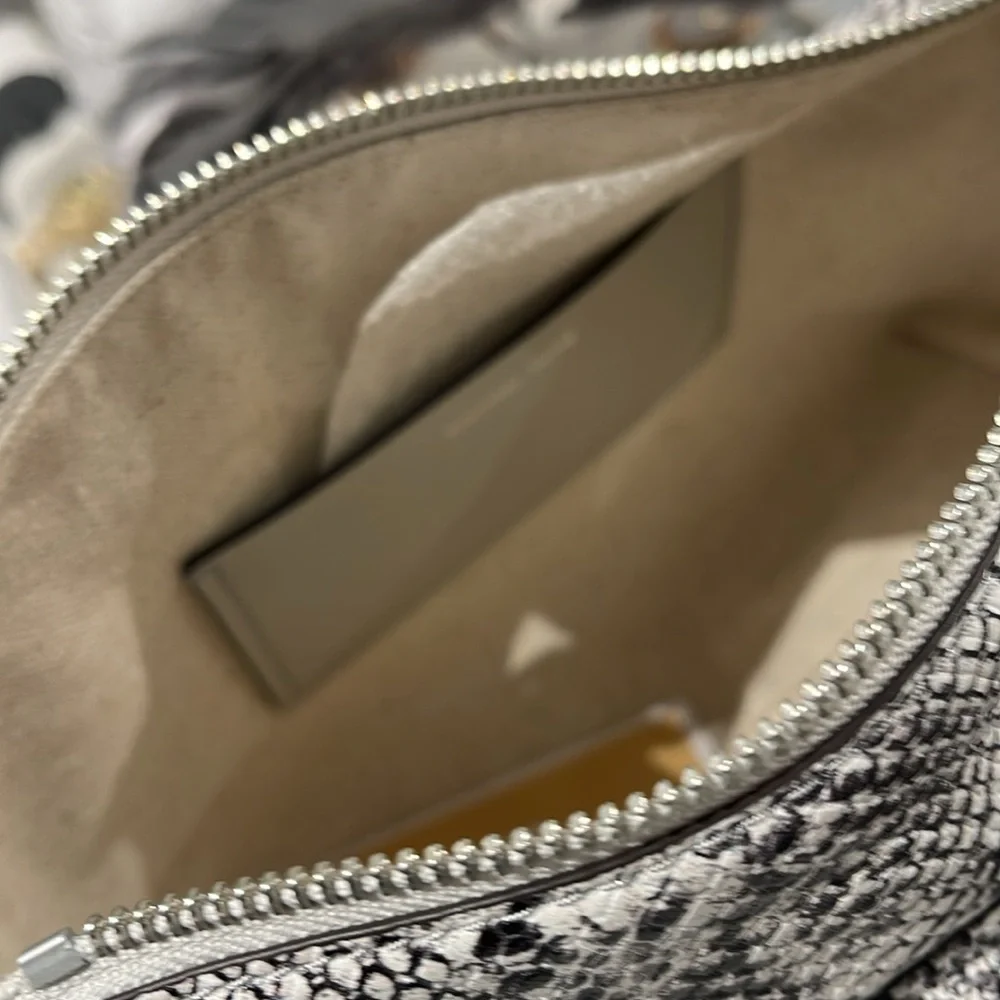 MICHAEL KORS Dakota Medium Snake Embossed Leather Pocket Shoulder Bag ALUMINUM